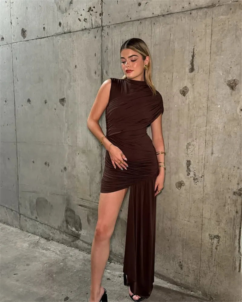 Irregular Draped Ruched Dress