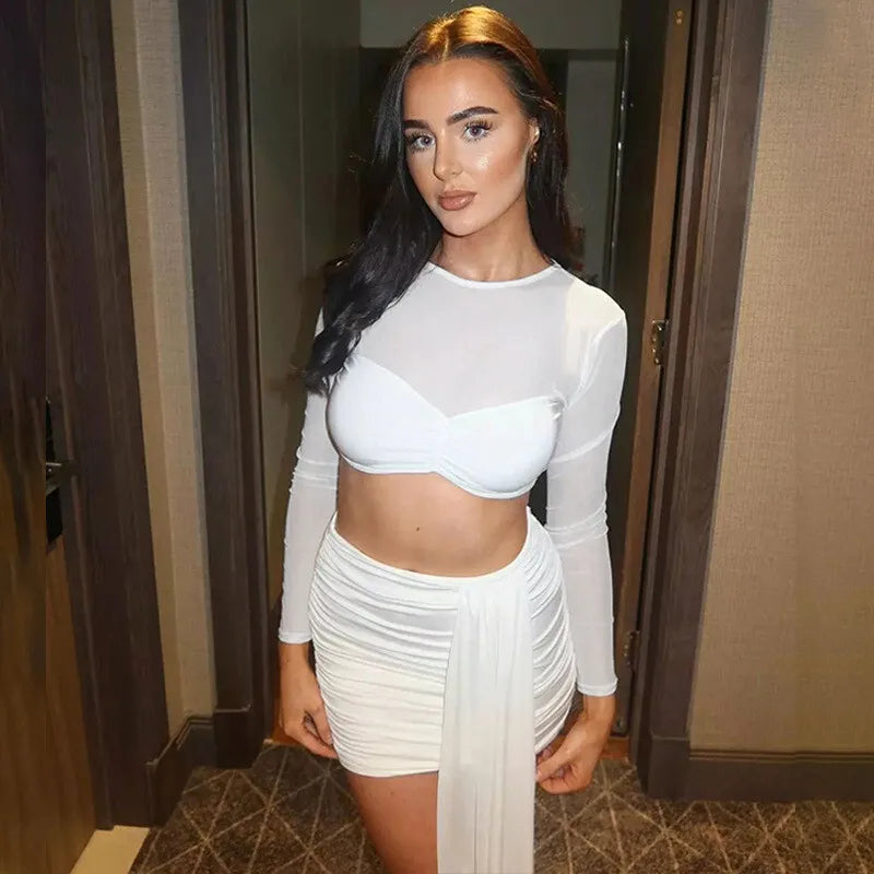 O Neck Long Sleeve Skirt Matching Sets