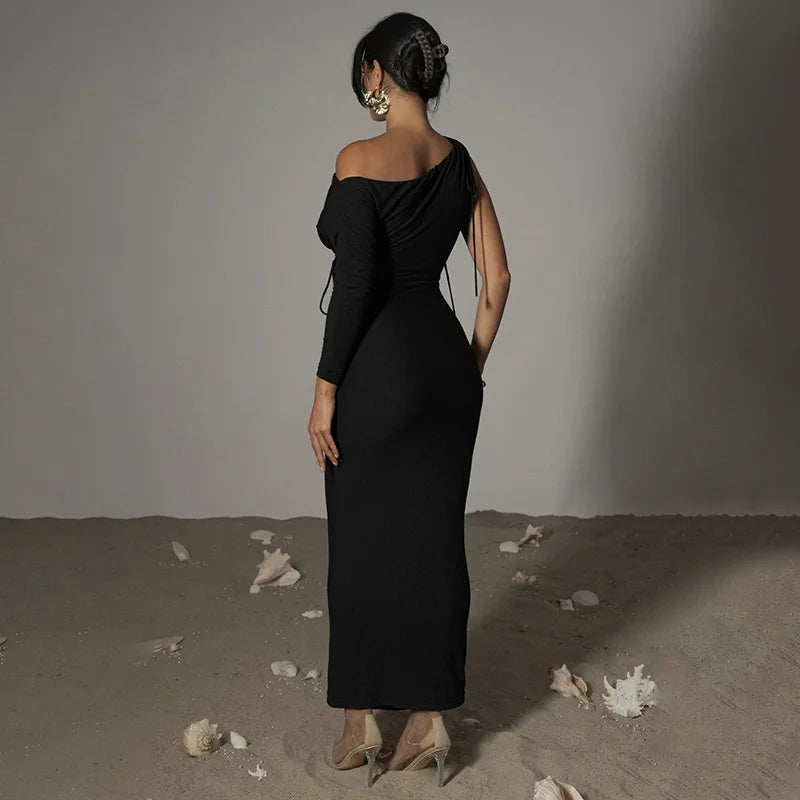 One Sleeve Hollow Out Lace-up Bodycon Backless Dress