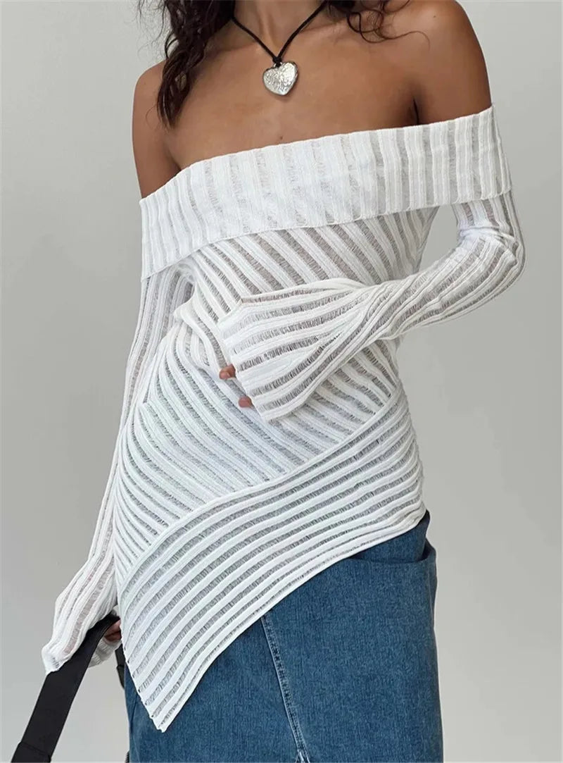 Off-shoulder Backless Long Sleeve Sexy Tops