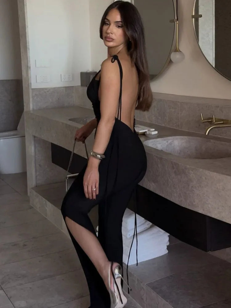 Lace-up Irregularity Long Jumpsuit