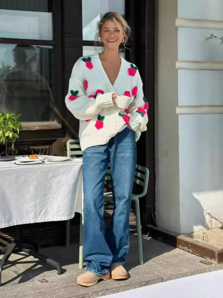Knit Sweater Cardigans  V Neck Long Sleeve