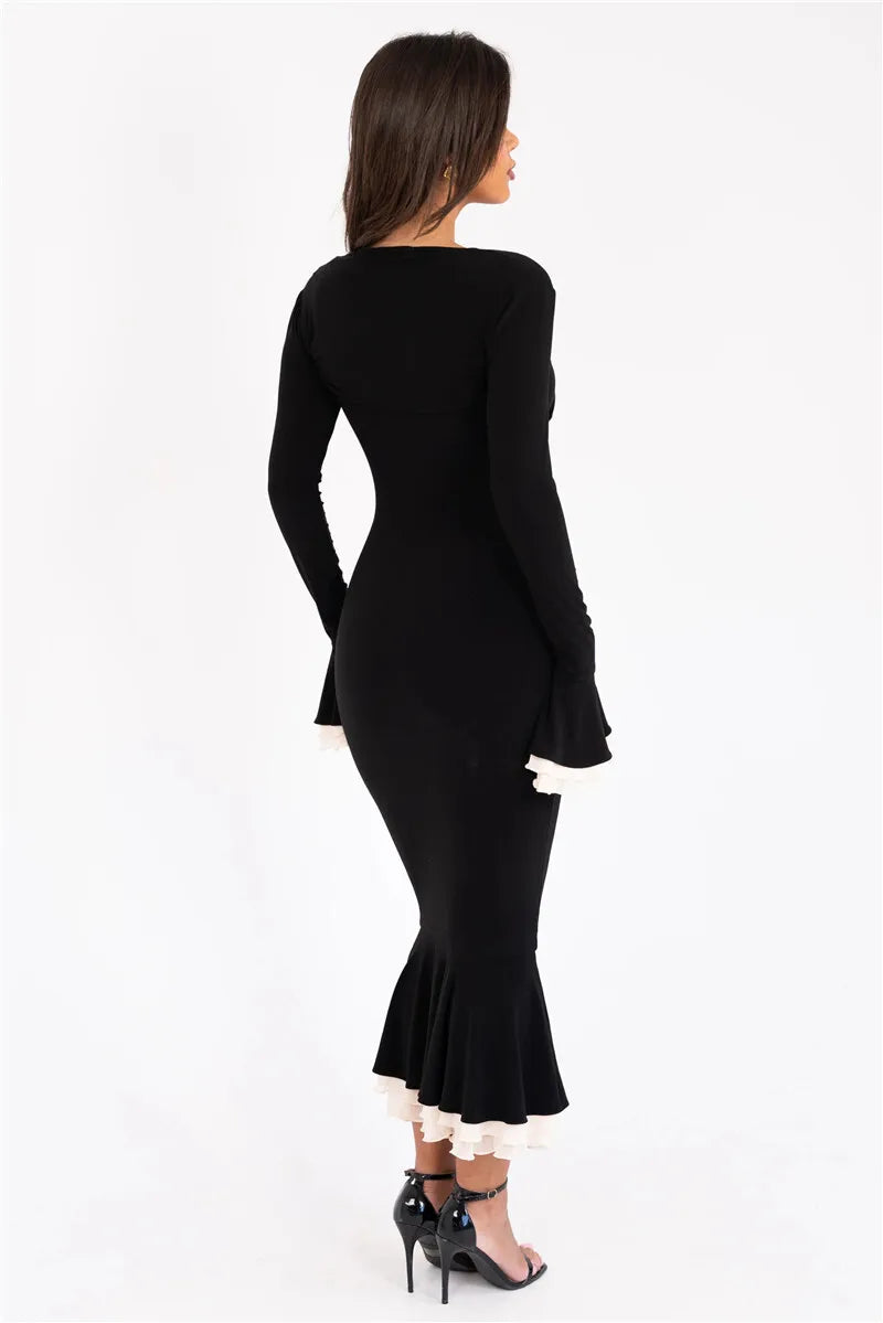 Elegant Square Collar Floor-Length Dress