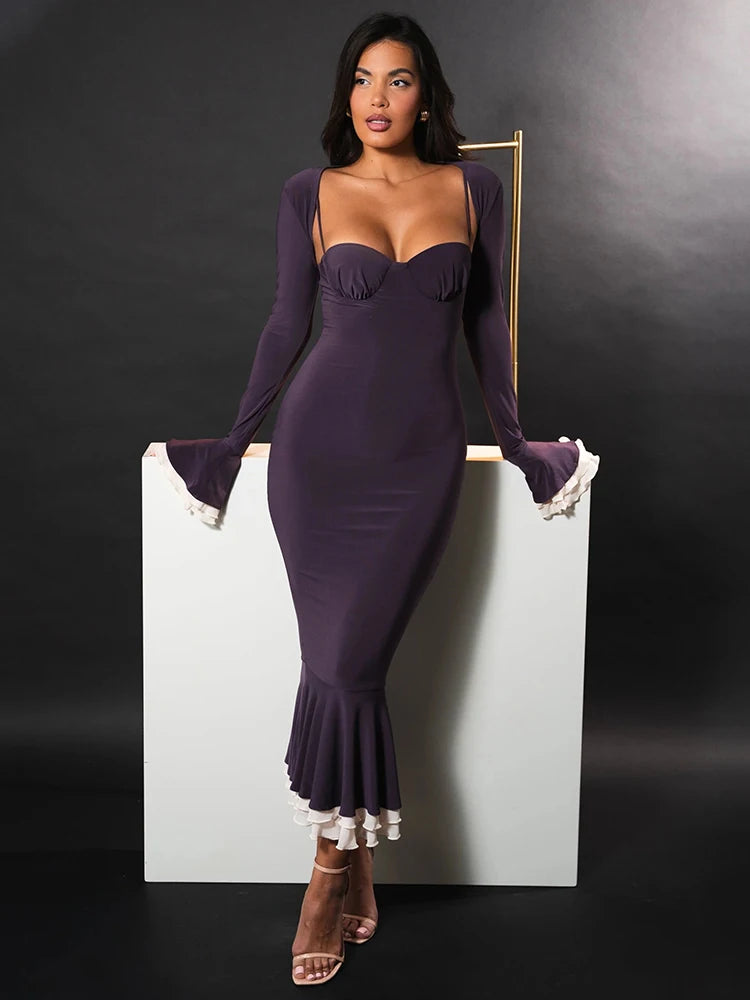Elegant Square Collar Floor-Length Dress