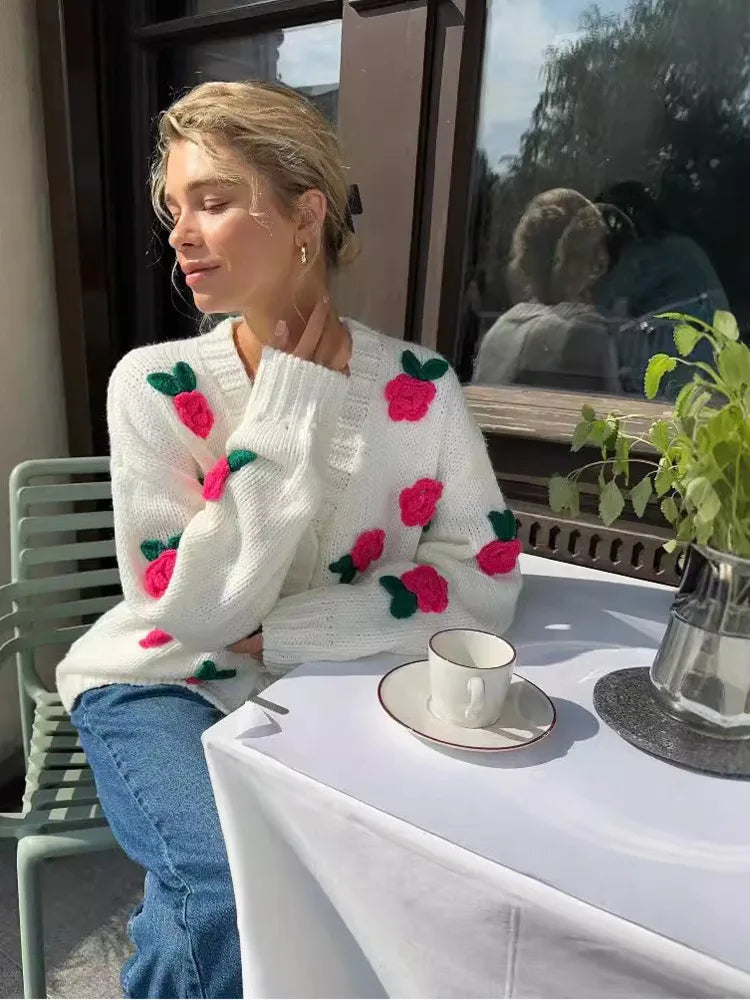 Knit Sweater Cardigans  V Neck Long Sleeve