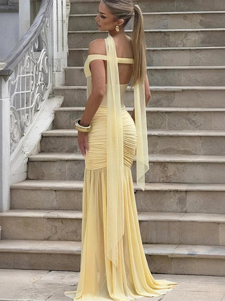 Off-shoulder Backless Maxi Dress