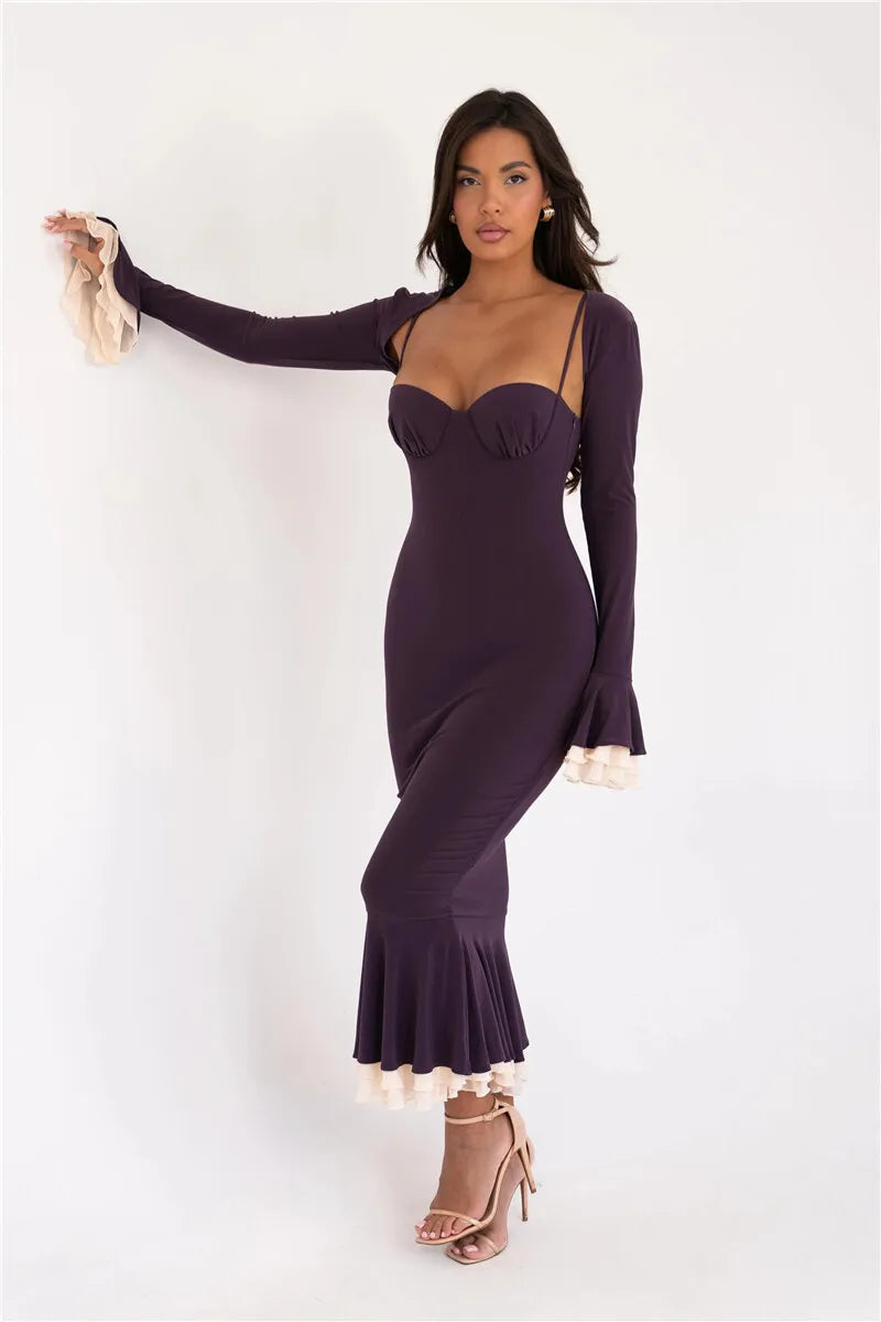 Elegant Square Collar Floor-Length Dress