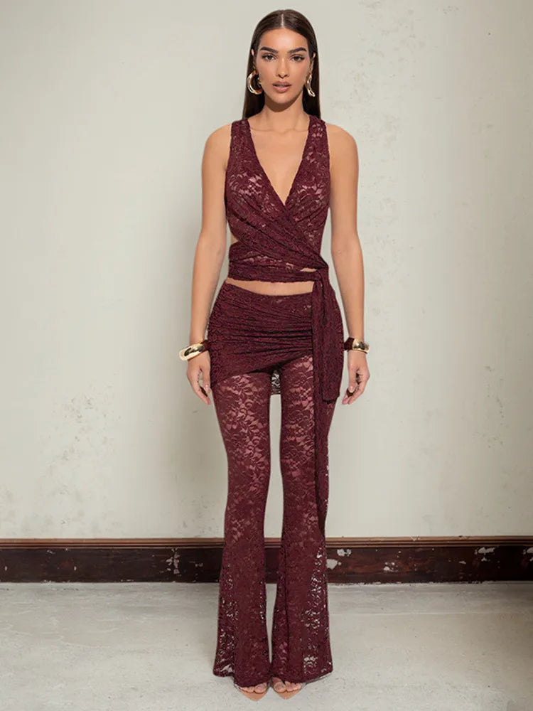 Lace Hollow Out Sexy Pants Sets