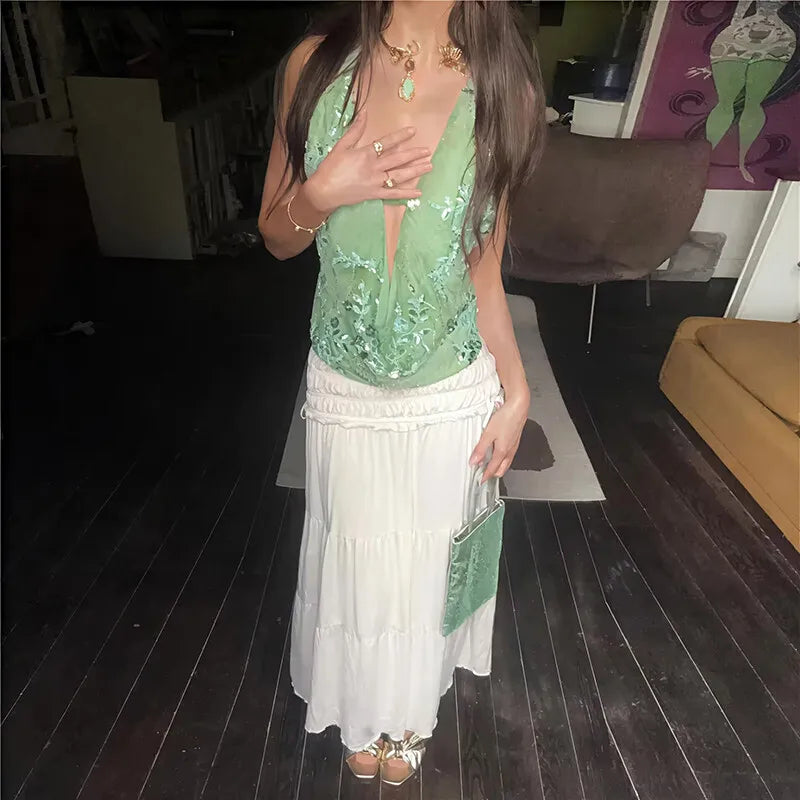 Glitter Deep V Neck Sexy Tank Tops