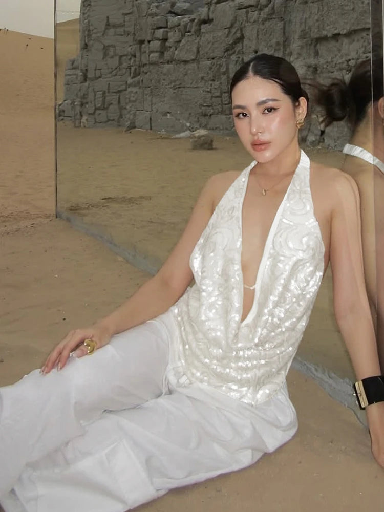 2-Piece Set Swing Collar Arabesques Backless