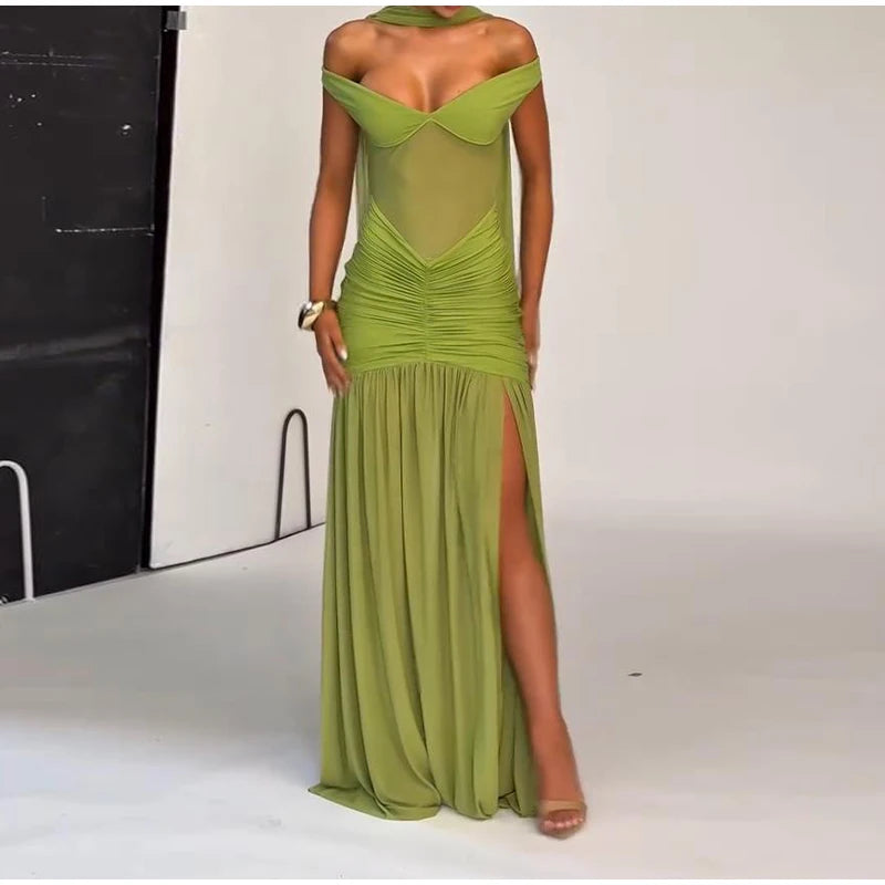 Off-shoulder Backless Maxi Dress