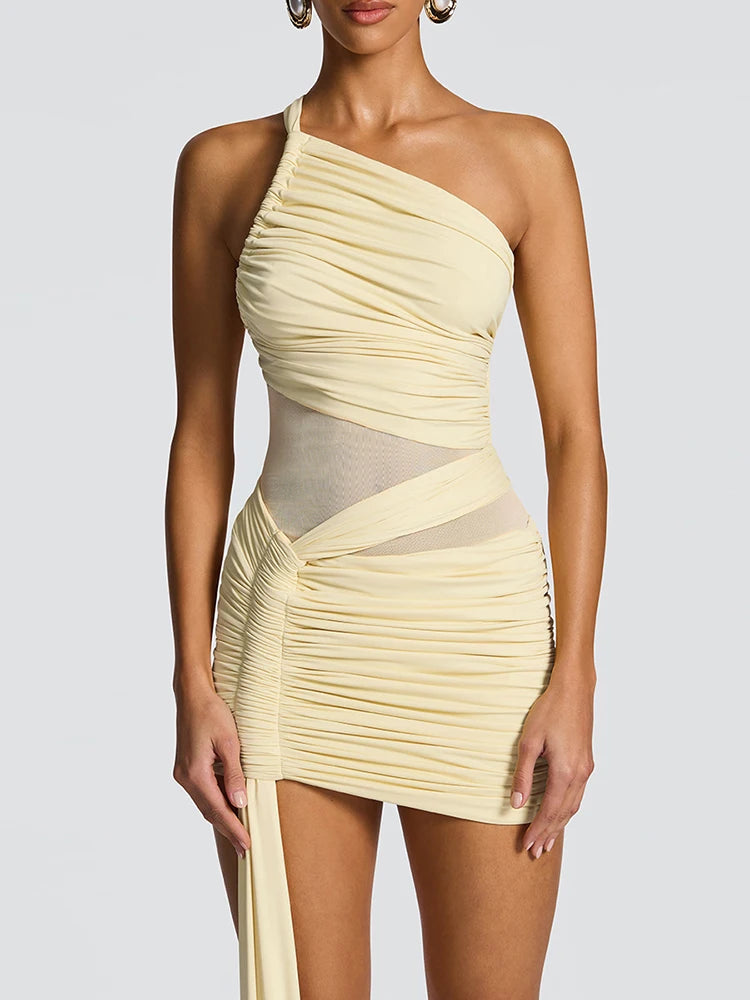Mesh Patchwork Backless Ribbon Mini Bodycon dress