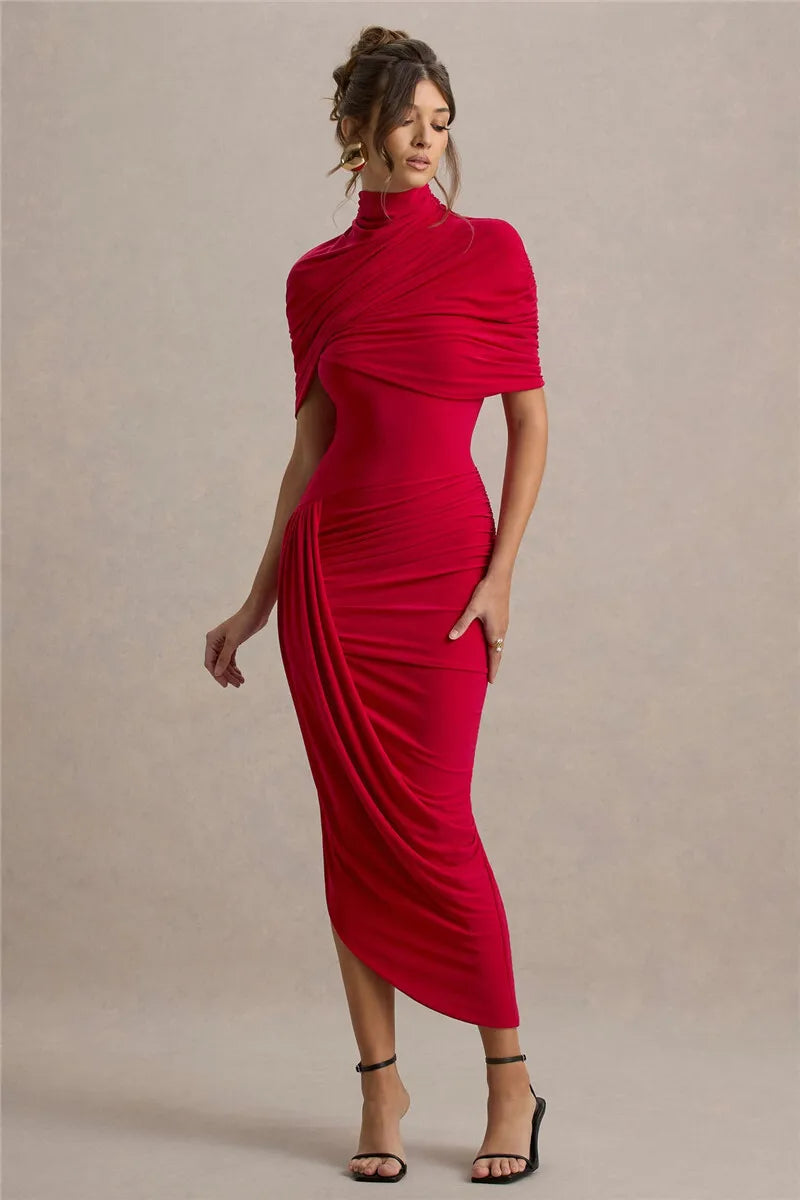 Half Sleeve Backless Ruched Maxi Dress