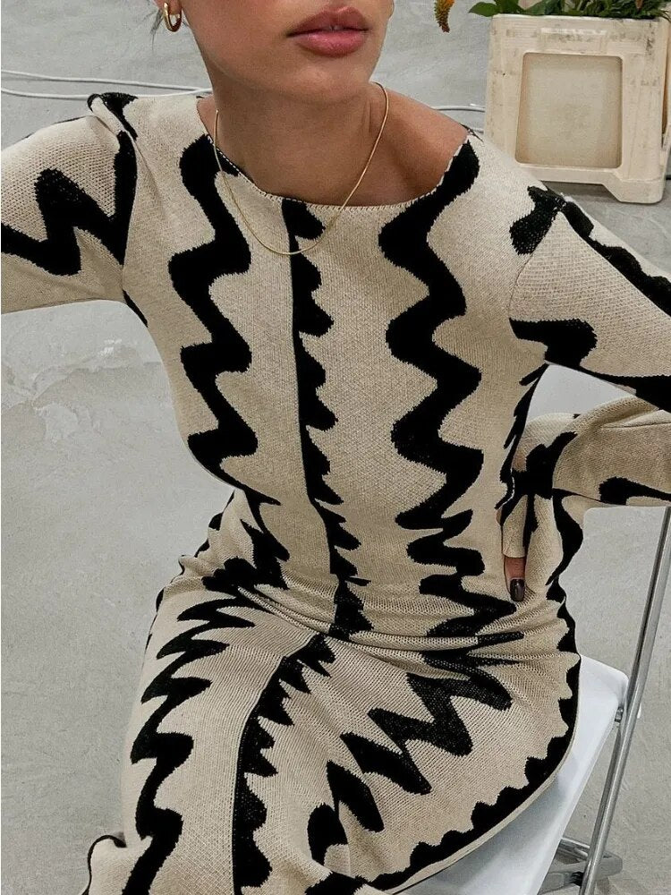 Striped Flare Sleeve Dress