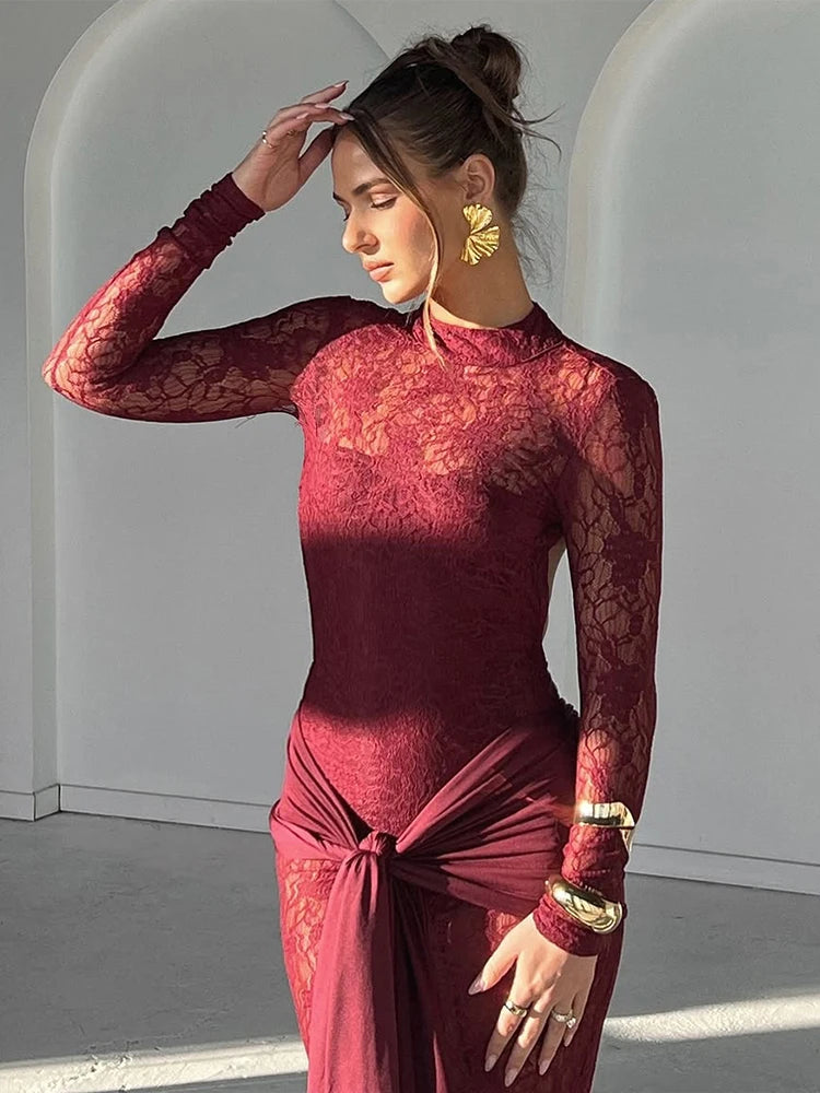 Long Sleeves Backless Patchwork Dress