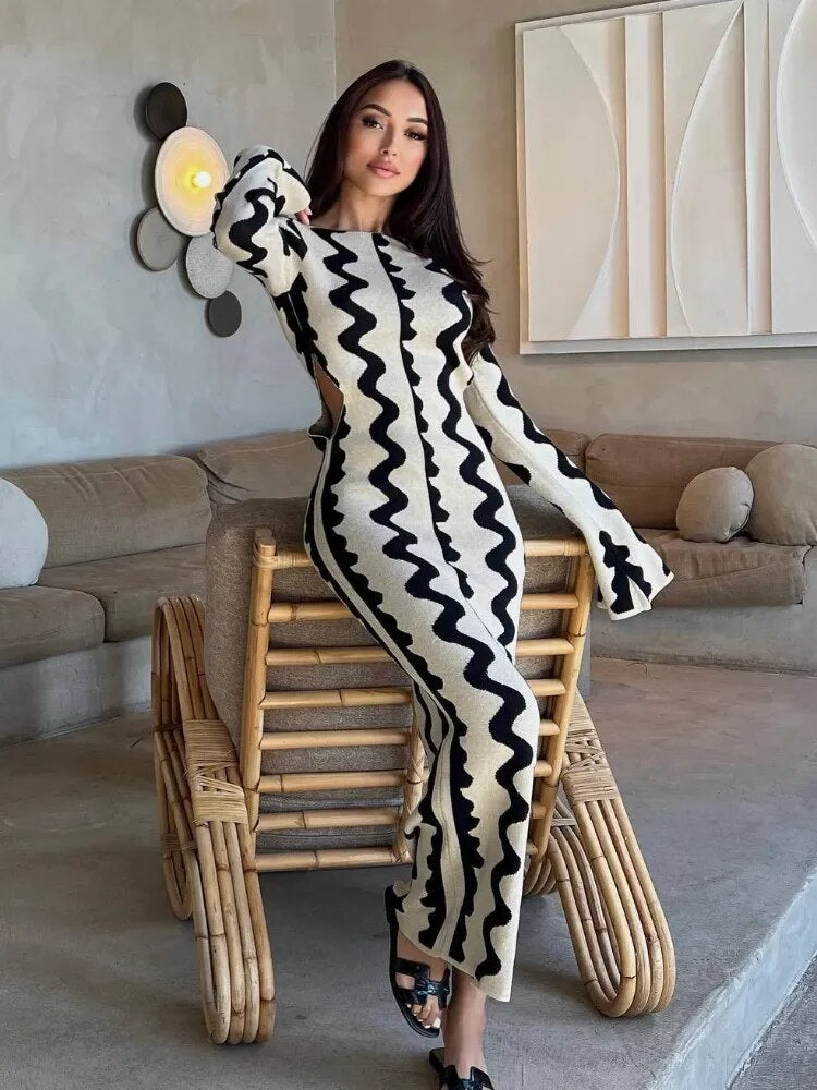 Striped Flare Sleeve Dress