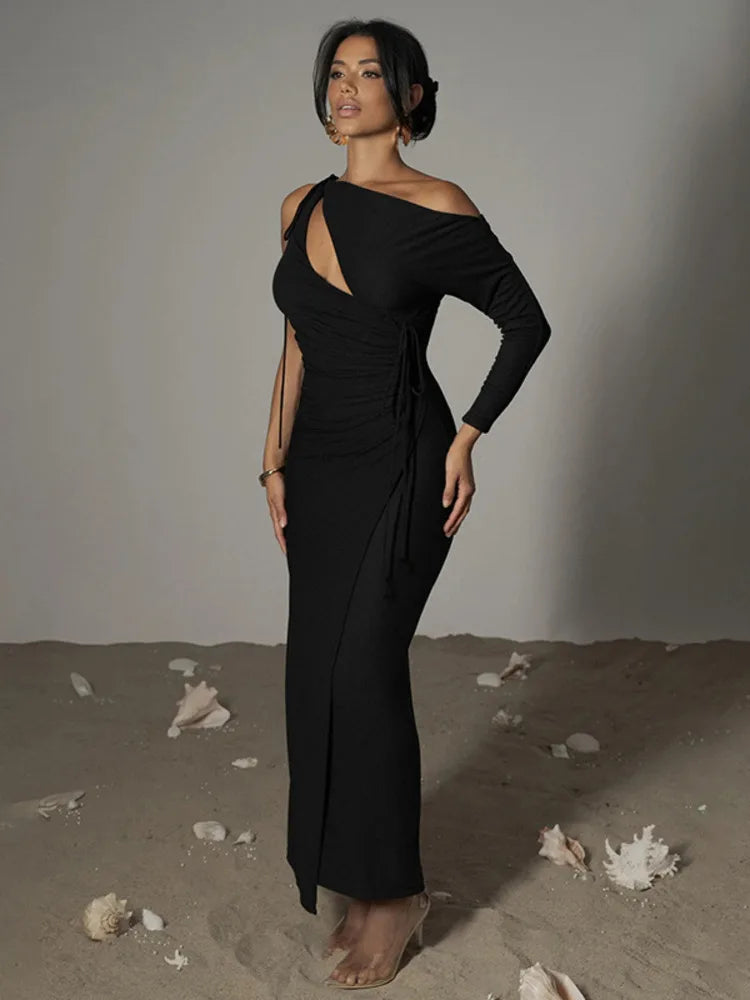 One Sleeve Hollow Out Lace-up Bodycon Backless Dress
