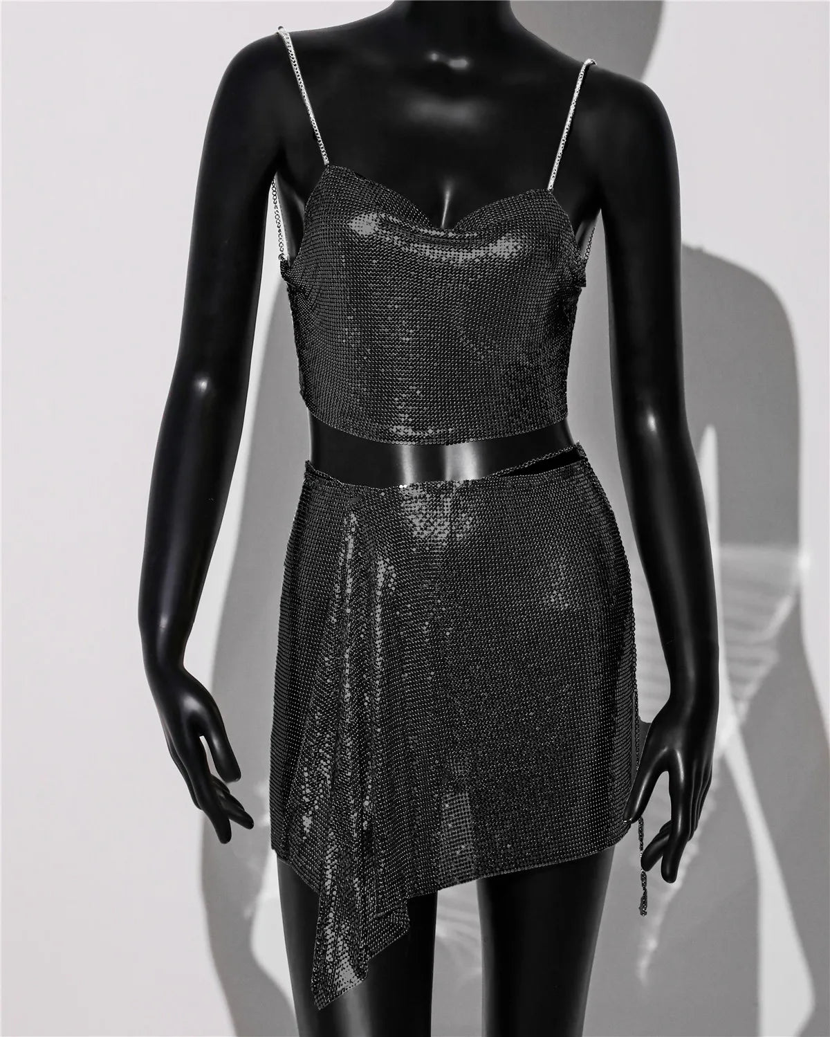 Metal Sequins Sleeveless Halter Set Fashion Streetwear