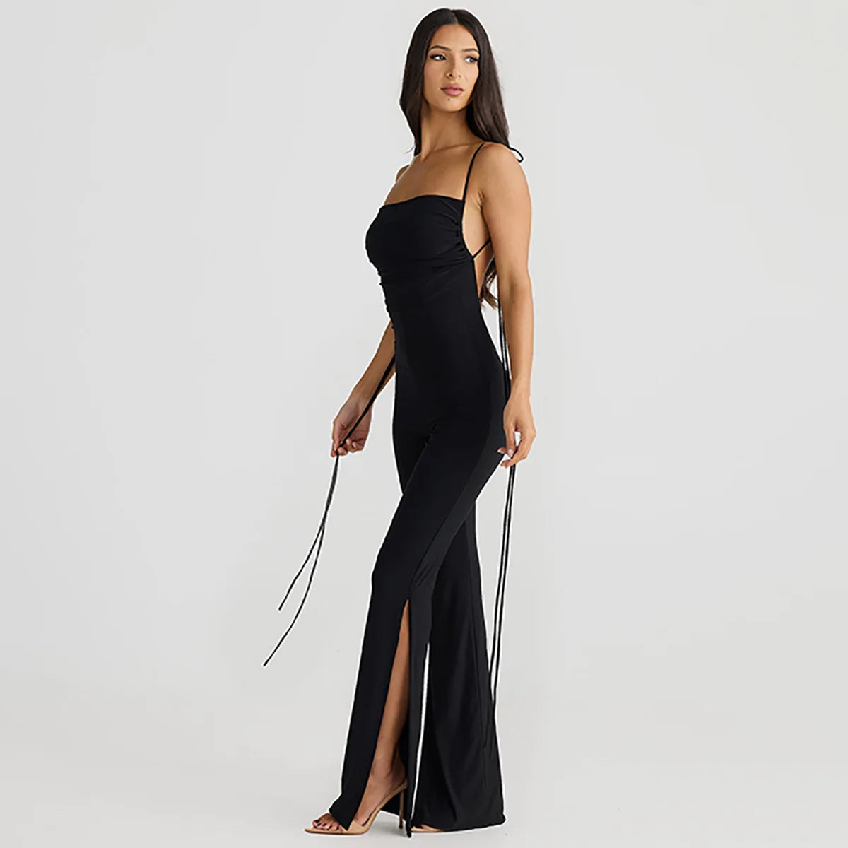 Lace-up Irregularity Long Jumpsuit