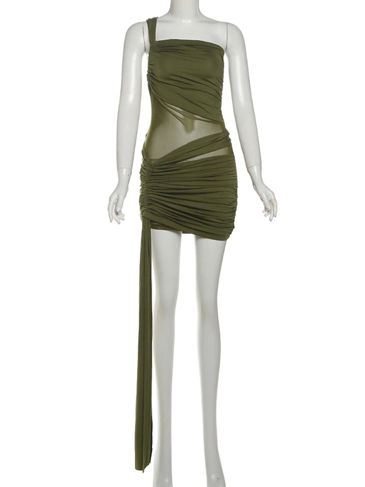 Mesh Patchwork Backless Ribbon Mini Bodycon dress