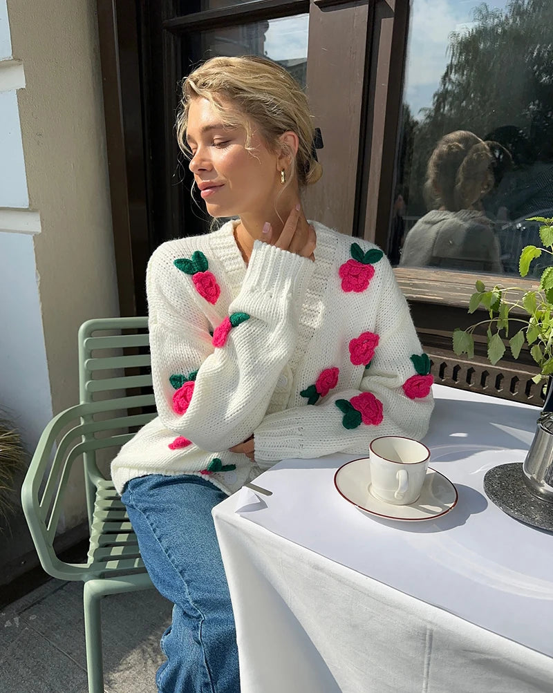 Knit Sweater Cardigans  V Neck Long Sleeve