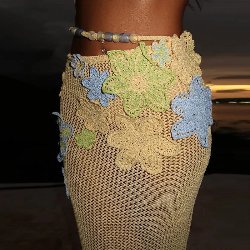 Colorful Flower Knitted Skirt Sets