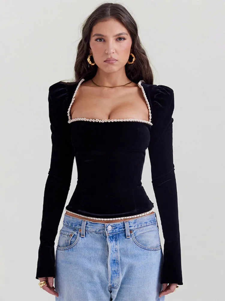 Square Collar Backless Bandage T-shirt