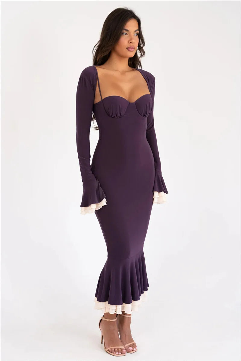 Elegant Square Collar Floor-Length Dress