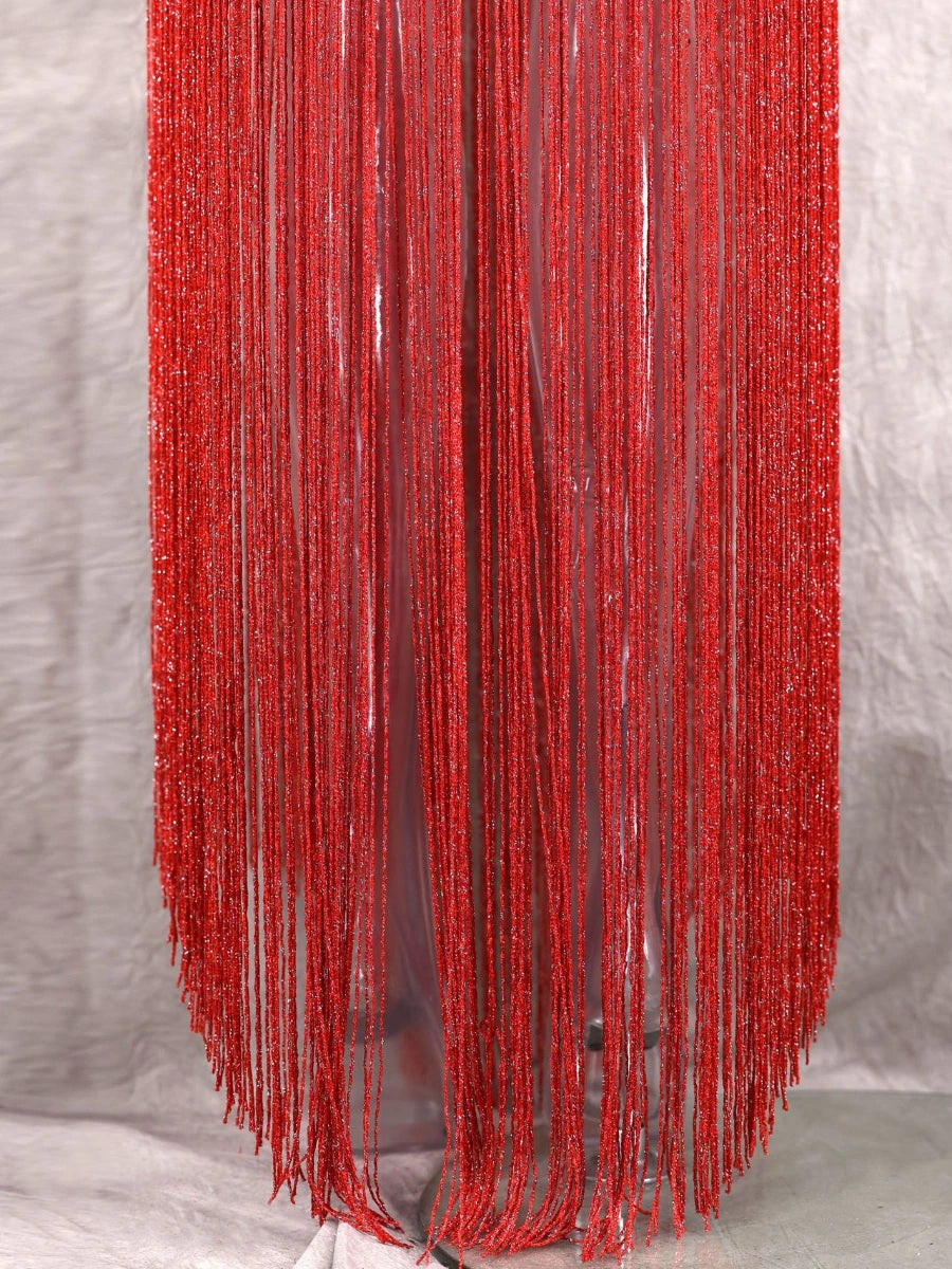 Tunic  Sleeveless Patchwork Tassels Midi Dress