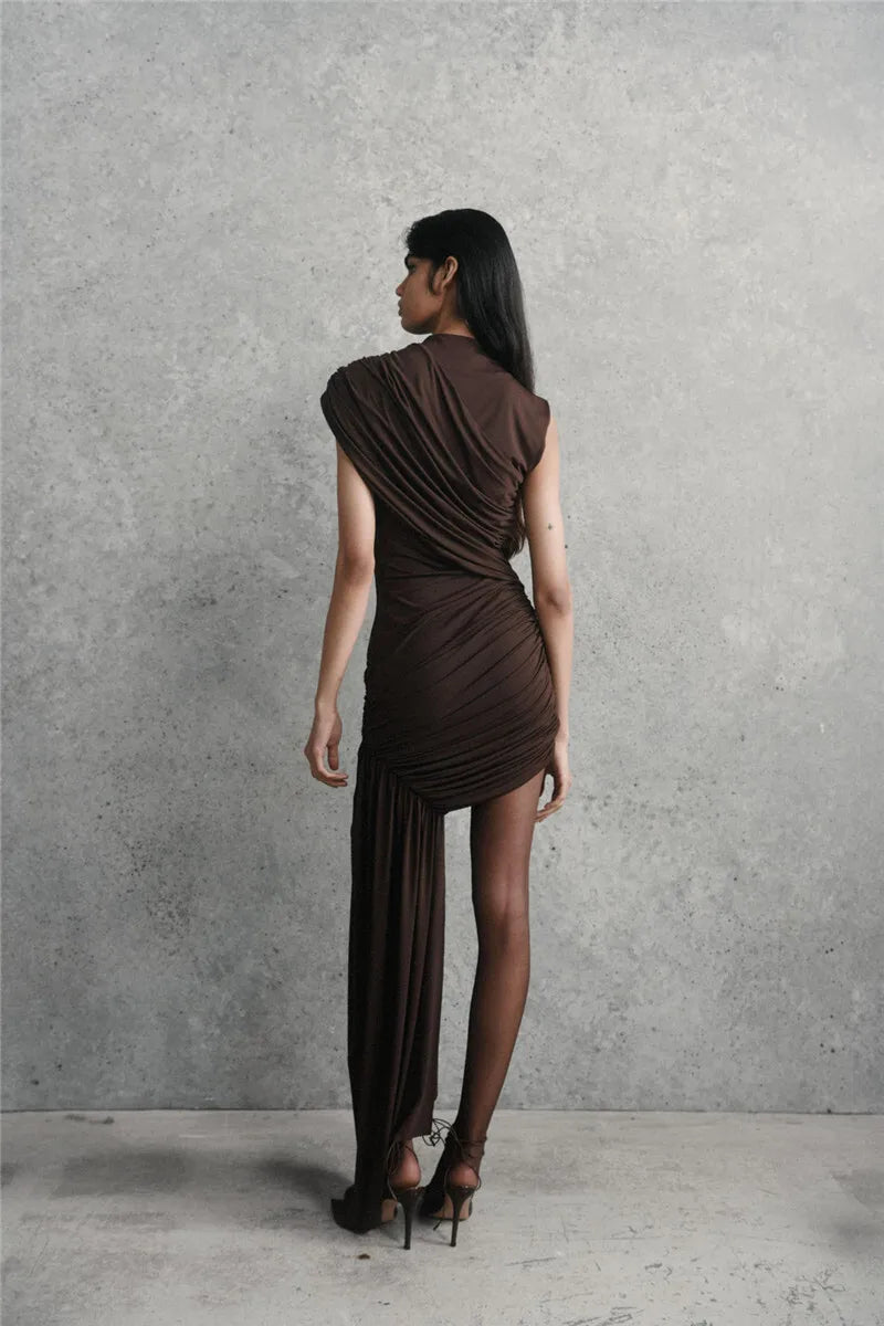 Irregular Draped Ruched Dress