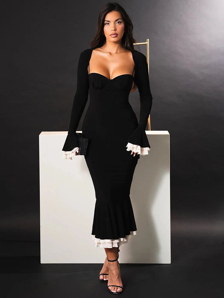 Elegant Square Collar Floor-Length Dress
