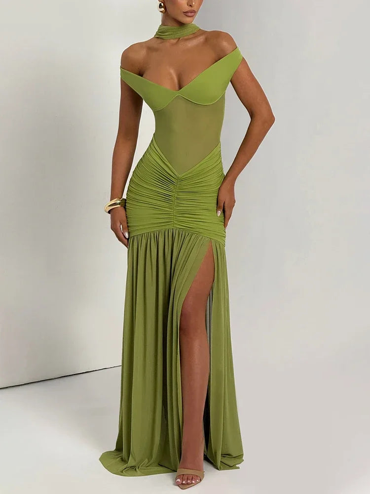 Off-shoulder Backless Maxi Dress