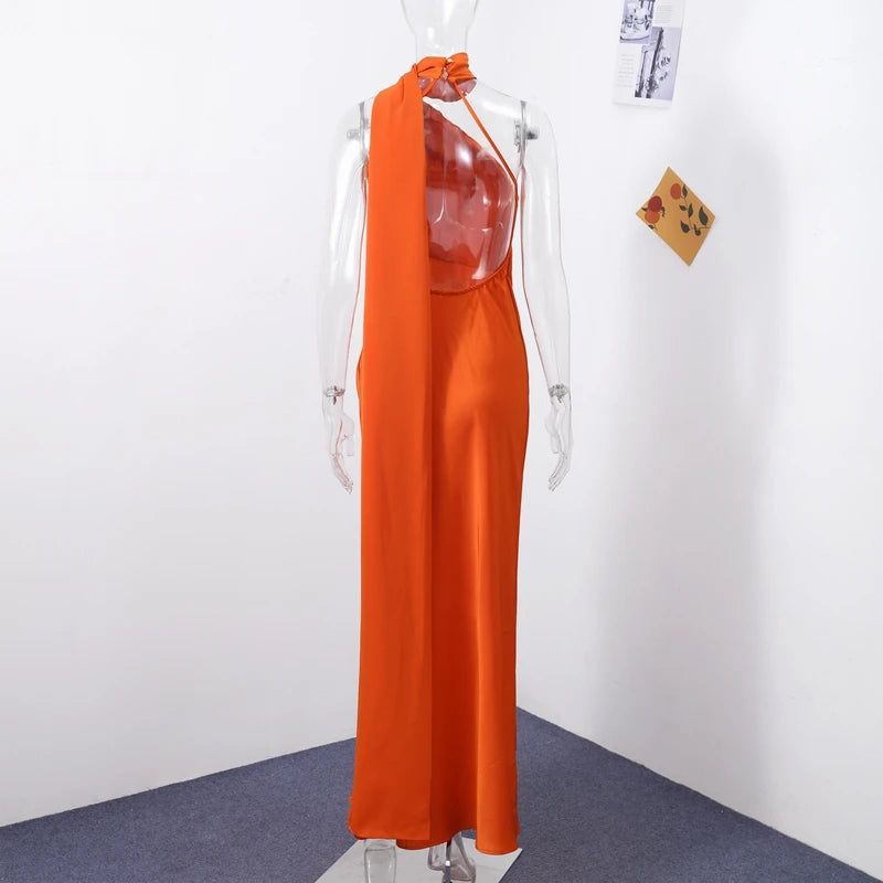 Elegant Satin Ribbons Halter Party Dress