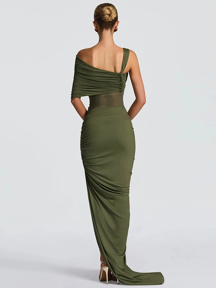 Waistless Shoulder Off High Side Slit Maxi Dress