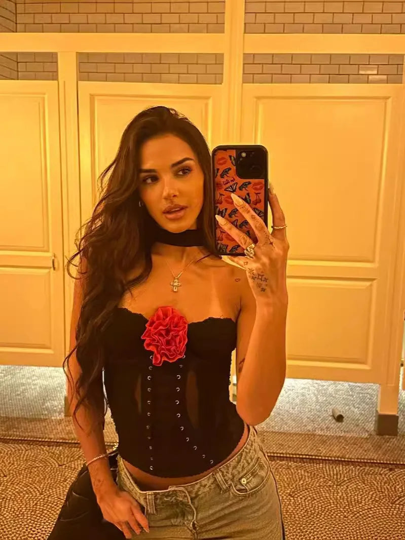 3D Flower Lace Camis Halter Crop Top