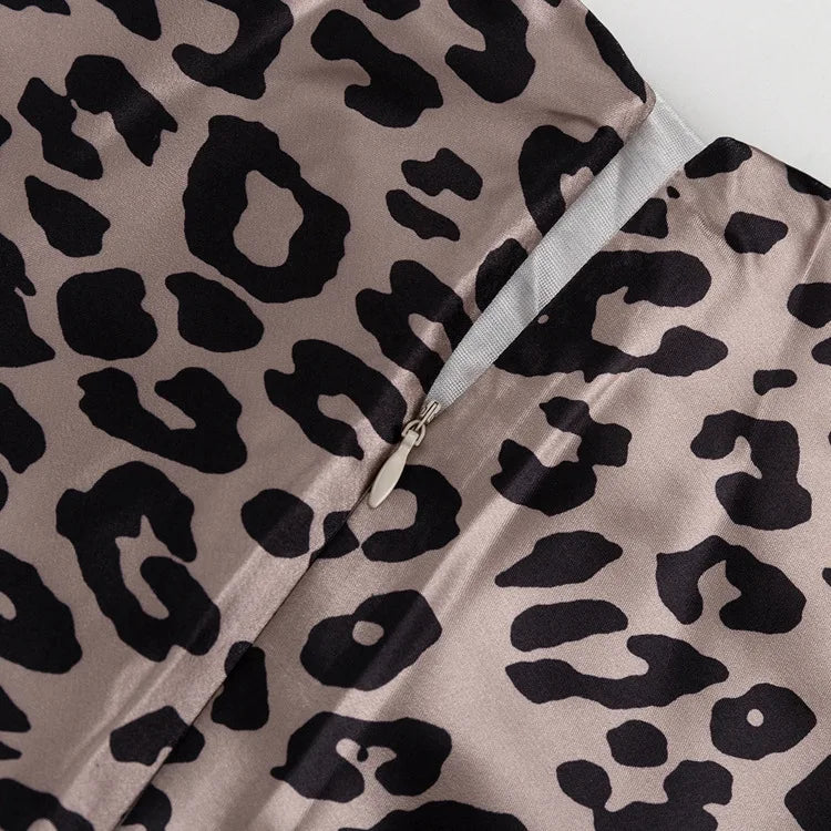 Satin Leopard Print Long Skirt
