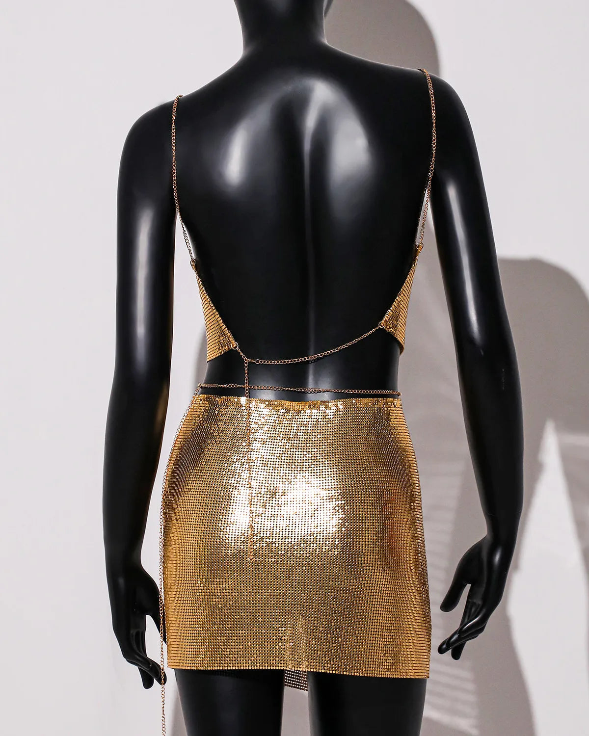 Metal Sequins Sleeveless Halter Skirts Set