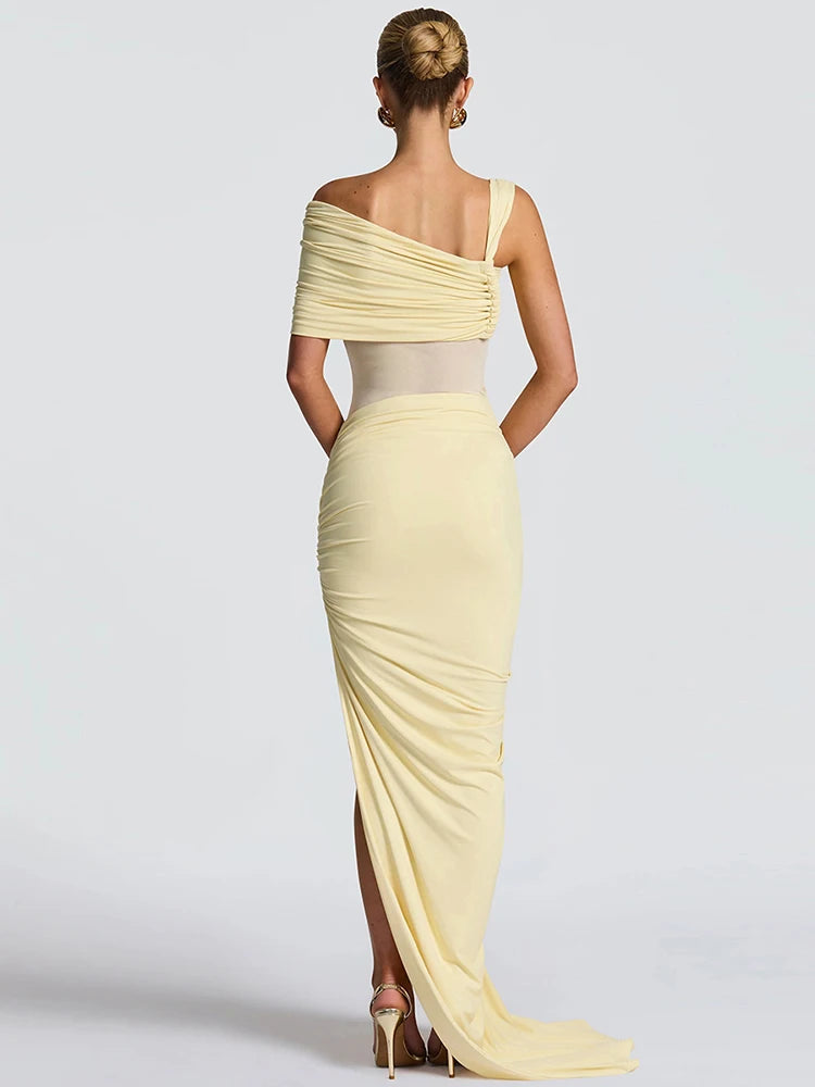 Waistless Shoulder Off High Side Slit Maxi Dress
