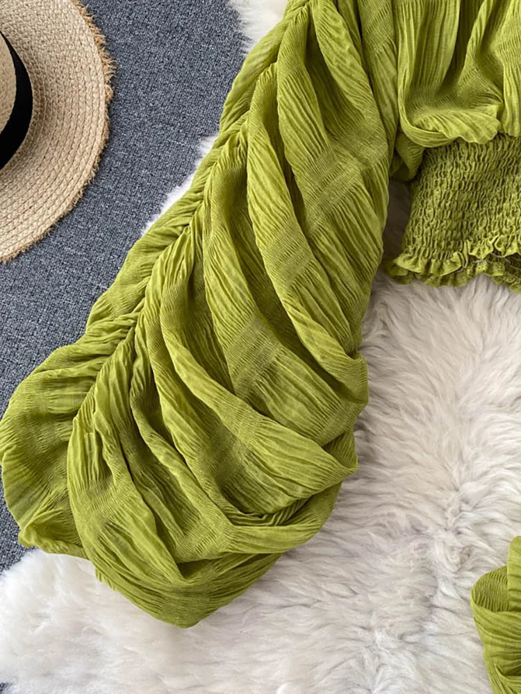 Draped Chiffon Blouset V-Neck