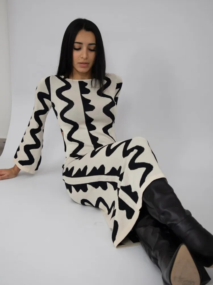 Striped Flare Sleeve Dress