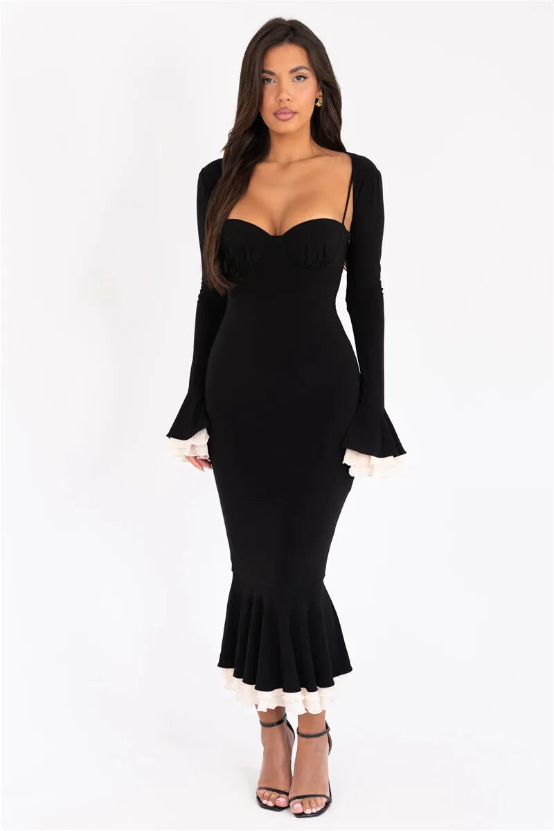 Elegant Square Collar Floor-Length Dress