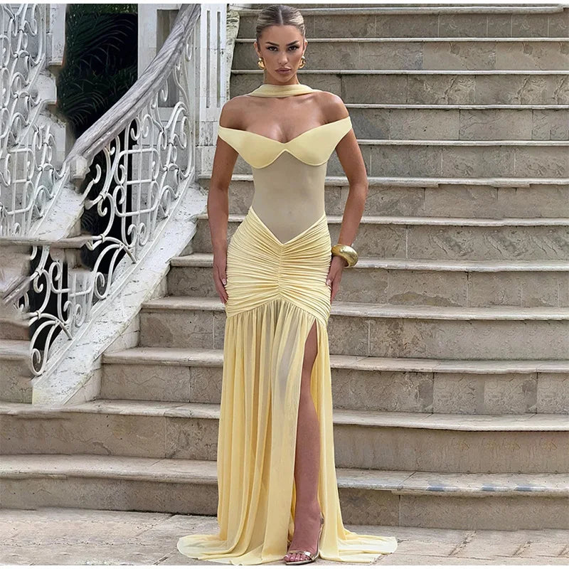 Off-shoulder Backless Maxi Dress