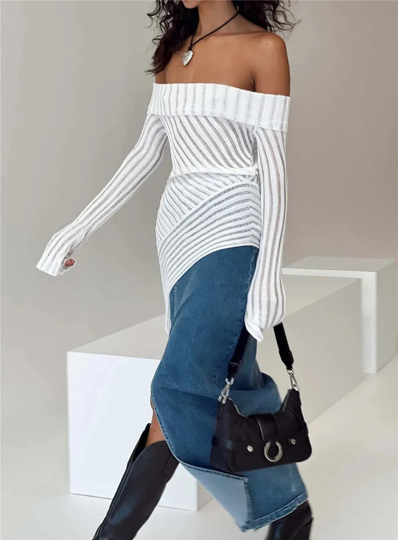 Off-shoulder Backless Long Sleeve Sexy Tops