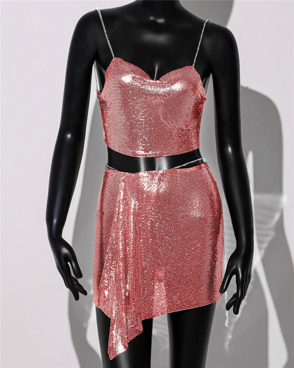 Metal Sequins Sleeveless Halter Set Fashion Streetwear