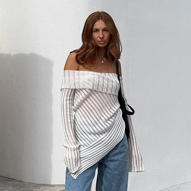 Off-shoulder Backless Long Sleeve Sexy Tops