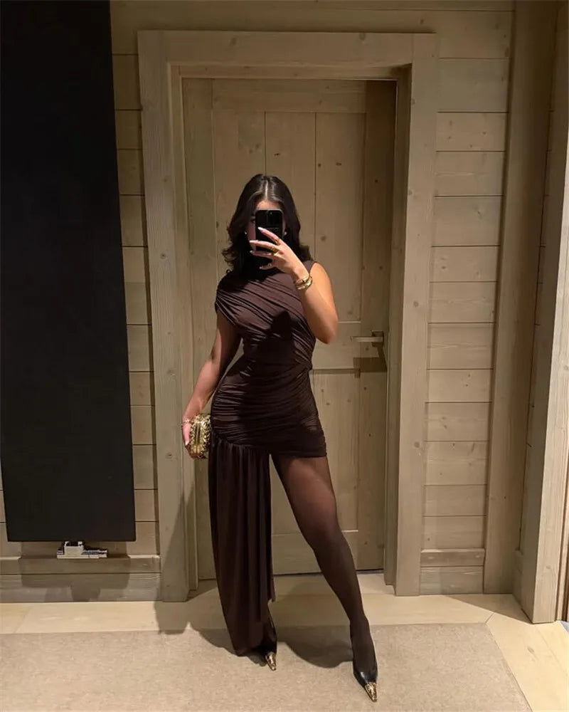 Irregular Draped Ruched Dress