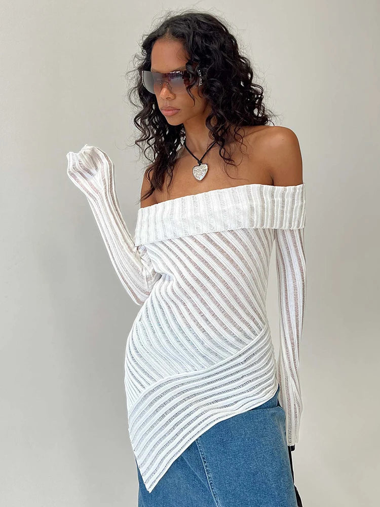 Off-shoulder Backless Long Sleeve Sexy Tops