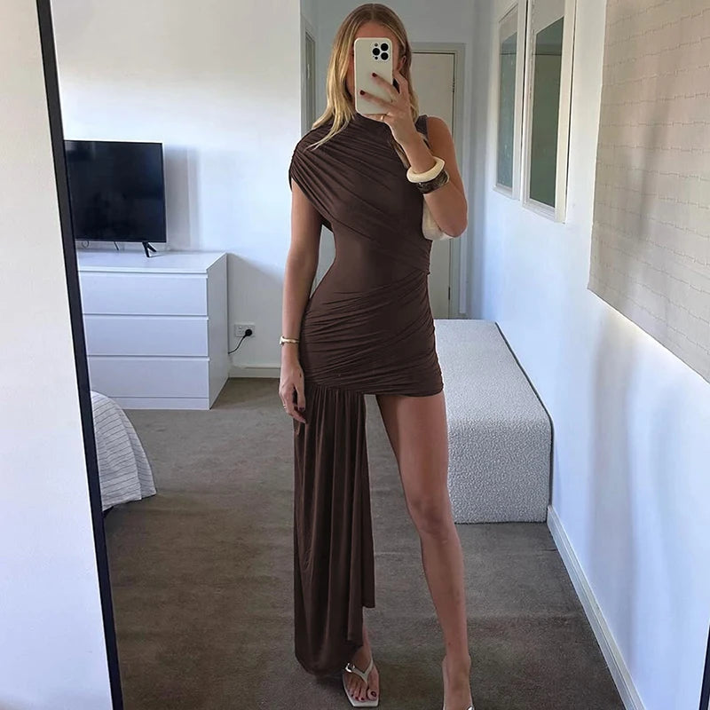 Irregular Draped Ruched Dress