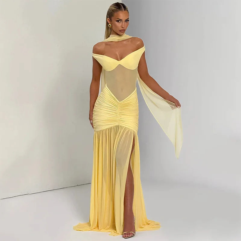 Off-shoulder Backless Maxi Dress