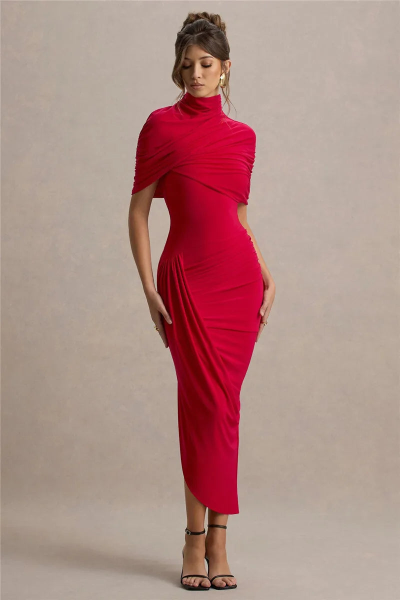 Half Sleeve Backless Ruched Maxi Dress